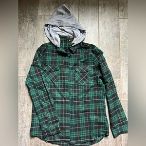 Plaid hooded button up